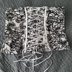 Black and White Lace-Up Waist Corset